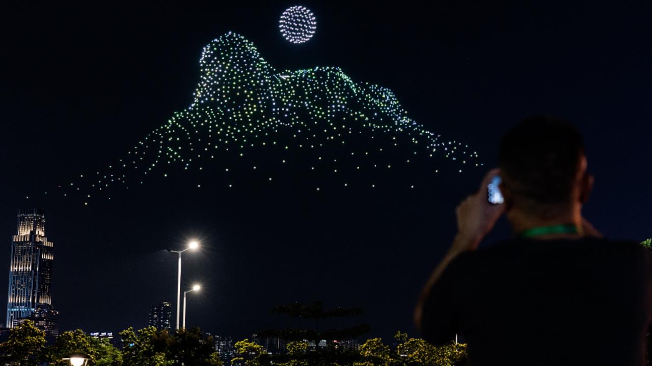 China light drone show drones night